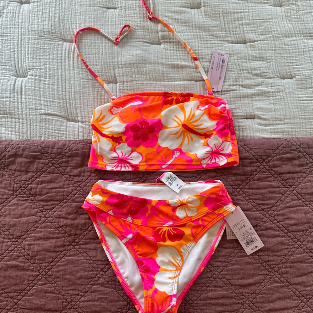 Wild Fable Floral Women’s Bikini - Orange and Pink Hibiscus